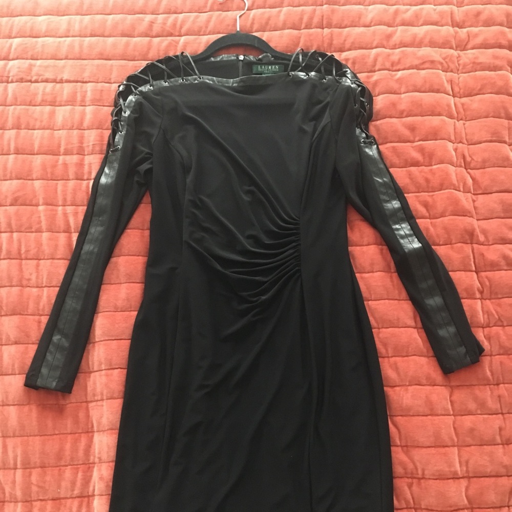 Leather Trim Lace Up Sleeve Lauren Dress